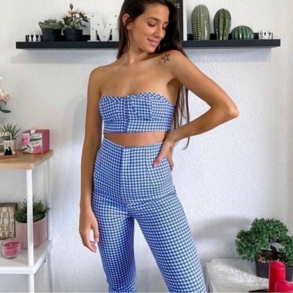 NWT ZARA GINGHAM BLUE WHITE
CROP TOP and pants set SUMMER XL - Picture 9 of 14